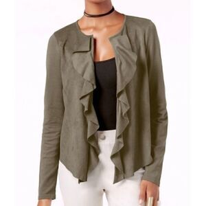 INC faux suede and knit mixed media open front cardigan